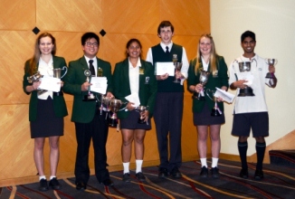 Scholarship winners Samantha Holland, Johnson Zuang, Khusboo Patel, Andrew Coffin, Rebecca Smith, Akshay Chauhan